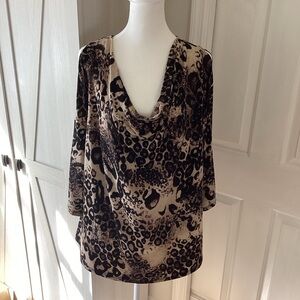 Claudia Richard Brown Leopard Cowl Neck Blouse Sz 2X